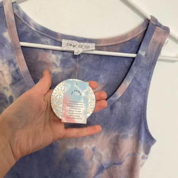 NEW NWT PINK ROSE Periwinkle Blue Mauve Pink Tie Dye Sleeveless Midi Tank Dress - Picture 6 of 16